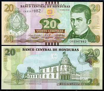 Гондурас 20 лемпира 2022 Хосе Тринидад Кабаньяс, университет Тегусигальпа Pick 100 e  бумага  UNC (пресс) 449-68-3
