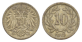 Австрия 10 геллеров 1915 Франц Иосиф I (1848-1916) KM 2822 медь цинк никель 4659-138
