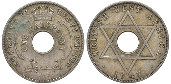 Британская Западная Африка 1/2 пенни 1947 H, Георг VI KM 18 медно-никель 25-1817