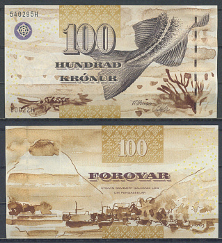 Фарерские острова 100 крон 2002 Хвост трески Pick 25 бумага UNC (пресс) 451-1236-1