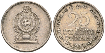 Шри-Ланка 25 центов 1982 KM 141.2 медно-никель 4567-246