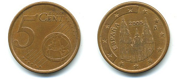 Испания 5 евроцентов 2005 KM 1042 сталь плакированная медью 29-1158