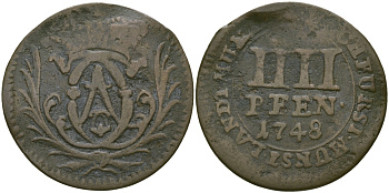 Мюнстер 4 пфеннига 1748 KM 179 медь 65-637