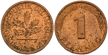 ФРГ 1 пфенниг 1988 D KM 105, J.380 сталь плакированная медью 4189-847