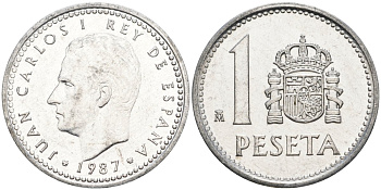 Испания 1 песета 1987 M, Хуан Карлос I (1975-2014) KM 821 алюминий 4402-1021