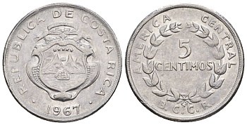 Коста-Рика 5 сентимо 1967 (1967-1968) KM 184.1a медно-никель 4115-1244