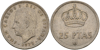 Испания 25 песет 1975 (78) Хуан Карлос I (1975-2014) KM 808 медно-никель 94-846