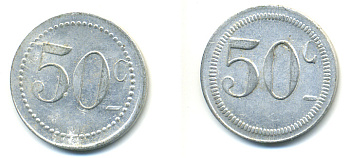 ФРАНЦИЯ 50 САНТИМОВ НАЧАЛО XX ВЕКА d 24 мм, вес около 1,0 гр., платежный жетон алюминий 89-923