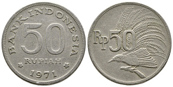 Индонезия 50 рупий 1971 райская птица KM 35 медно-никель 93-1151