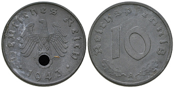 Германия 10 рейхспфеннигов 1943 A KM 101, J. 371 цинк    4589-1251
