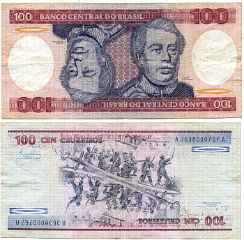 БРАЗИЛИЯ 100 КРУЗЕЙРО 1981 ПОДПИСЬ 20, ГЕРЦОГ КАКСИАС Pick 198a бумага 7204-27-1