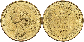 Франция 5 сантимов 1976 тип Марианна KM 933 медь алюминий никель    4152-1226