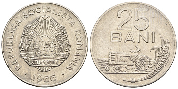 Румыния 25 бани 1966 трактор KM 94 сталь плакированная никелем 4610-651