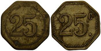 Франция 25 сантимов XIX-XX век ресторанный жетон латунь 4166-453
