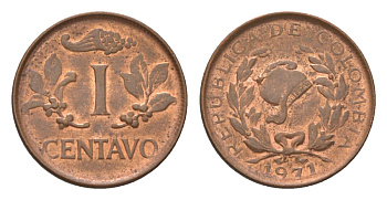 Колумбия 1 сентаво 1971 KM 205a сталь плакированная медью aUNC 4627-824