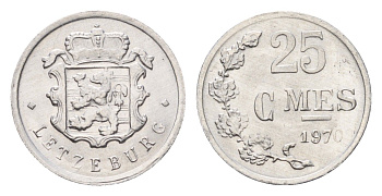 Люксембург 25 сантимов 1970 Герцог Жан (1964-1999) KM 45a алюминий 4674-824