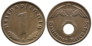 Германия 1 рейхспфенниг 1939 A KM 89, J. 361 бронза    220-358