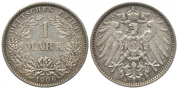 Германия 1 марка 1906 E Weege 18, J. 17, KM 14 серебро 413-4945