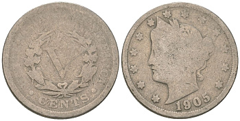 США 5 центов 1905 голова свободы KM 112 медно-никель 4401-947