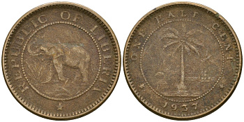 Либерия 1/2 цента 1937 KM 10 латунь 4174-419