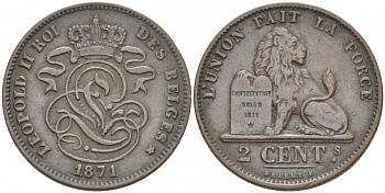 Бельгия 2 сантима 1871 BELGES KM 35.1 медь 4127-242