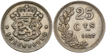 Люксембург 25 сантимов 1927 Шарлотта (1918-1964) KM 37 медно-никель 4122-555