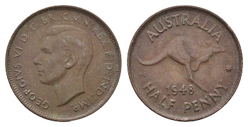Австралия 1/2 пенни 1948 KM 41 бронза 4662-1022