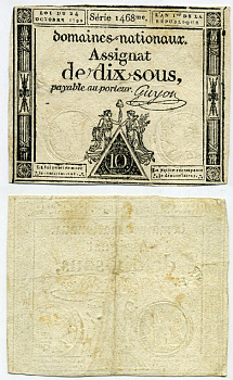 Франция 10 су 1792 женщины свободы Pick A64a бумага 450-109-1