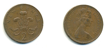 Великобритания 2 пенса 1971 Елизавета II (1952-2022) KM 916, Spink 4235 (C1) бронза 80-1044