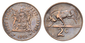 ЮАР 2 цента 1974 KM 83 бронза UNC 4679-156
