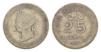 Цейлон 25 центов 1895 KM 95 серебро 4643-834