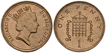 Великобритания 1 пенни 1994 Елизавета II (1952-2022) KM 935a, Spink 4391 (B4) сталь плакированная медью 4176-626