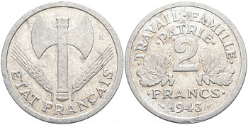 Франция 2 франка 1943 правительство Виши KM 904.1 алюминий 3855-642