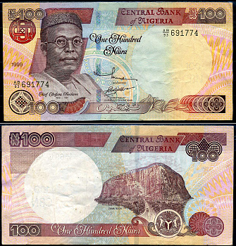 Нигерия 100 найра 1999 Обафеми Аволово, гора Зума Ро Pick 28 b бумага 8592-30-1-2