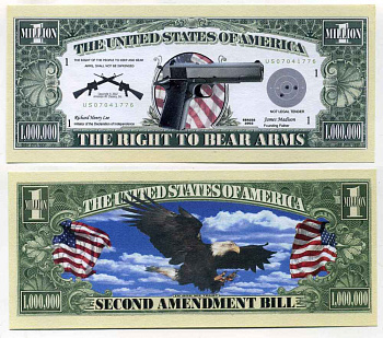 США 1000000 ДОЛЛАРОВ 2002 СУВЕНИРНАЯ БАНКНОТА, ВТОРАЯ ПОПРАВКА БИЛЛЯ О ПРАВАХ, ПРАВО НА НОШЕНИЕ ОРУЖИЯ бумага UNC (ПРЕСС) 8588-66-1-1