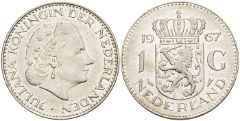 Нидерланды 1 гульден 1967 Юлиана (1948-1980) KM 184а никель 213-951