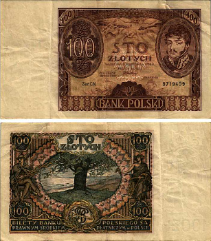 Польша 100 злотых 1934 Юзеф Понятовский, серия CN Pick 75 a бумага 7487-14-1-1