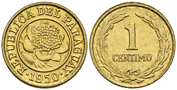 Парагвай 1 сентимо 1950  KM 20 алюминиевая бронза  aUNC  220-1032