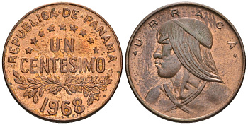 Панама 1 сентесимо 1968  KM 22 бронза  aUNC  4609-833