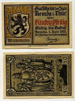 РЕМДА 50 ПФЕННИГОВ 1921 НОТГЕЛЬД, ЗЕМЛЯ ТЮРИНГИЯ, 1 ИЮЛЯ 1921 Grabowski 1115.1a бумага UNC (ПРЕСС) 8589-18-1-2