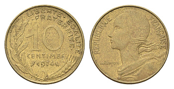 Франция 10 сантимов 1974 KM 929 алюминиевая бронза 4702-1266
