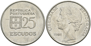 Португалия 25 эскудо 1985 KM 607a медно-никель 4148-532