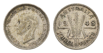 Австралия 3 пенса 1948 Георг VI (1936-1952) KM 37a серебро 4669-551