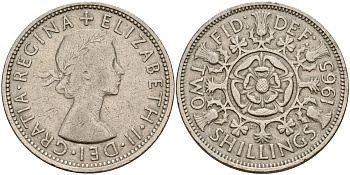 Великобритания 2 шиллинга (флорин) 1965 Елизавета II (1952-2022) KM 906, Spink 4146 медно-никель    4601-837