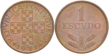 Португалия 1 эскудо 1971 KM 597 бронза 4561-635