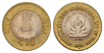 Индия 10 рупий 2015 Международный день йоги KM 450 биметалл 4119-1037