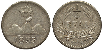 Гватемала 1/4 реала 1895 5 звезд, Испанское правление KM 162 серебро 4549-662
