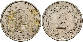 Мальта 2 цента 1972 Пентесилея, царица амазонок KM 9 медь цинк 4154-649