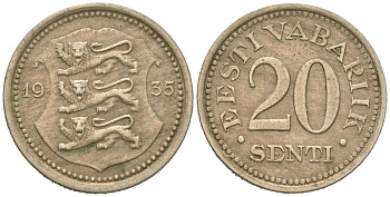 Эстония 20 центов 1935 Республика (1918-1941) KM 17 никель бронза 4615-1121