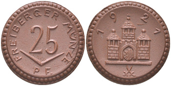 Фрайберг 25 пфеннигов 1921  Men05 8084, Men18 10080 фарфор  1085-10-13